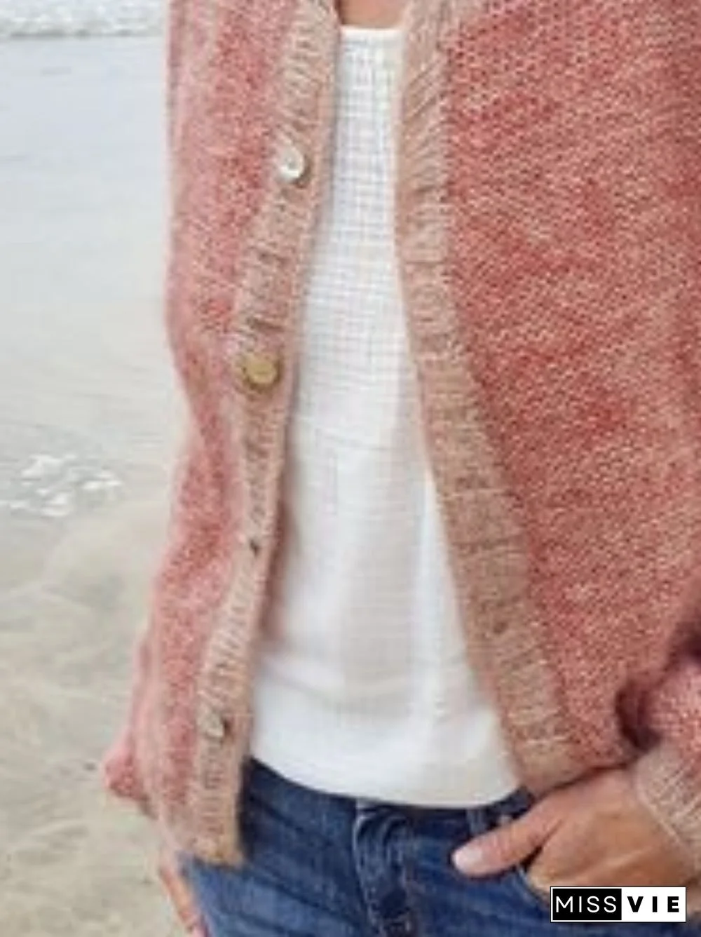 Women Vintage Winter Solid Acrylic Daily Long sleeve Crew Neck Jacket