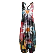 Ejimei Fashion Cotton Overalls Jumpsuits Women Summer Printed Sleeveless Jumpsuit for Women Loose Wide Leg Pants Overalls for Women