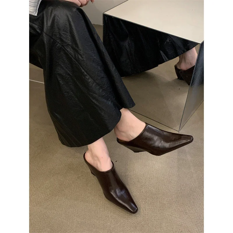 Breakj Breakj Half Slippers Women Small Head Slope And High Heel Cool Drag Fashion Outside Wearing Coarse Heel Lazy Muller Shoes