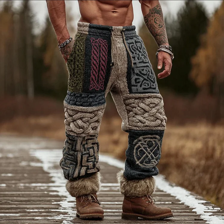 Vintage Viking Celtic Knot Patchwork Colorful Art Knitted Sport Pants
