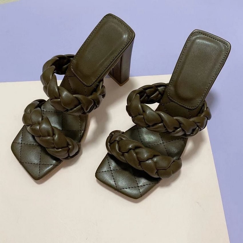 2021 Summer Women Sandals Square Toe Ladies Heel Mules Sexy High Heels Sandals Slippers Female Fashion Woman Shoes