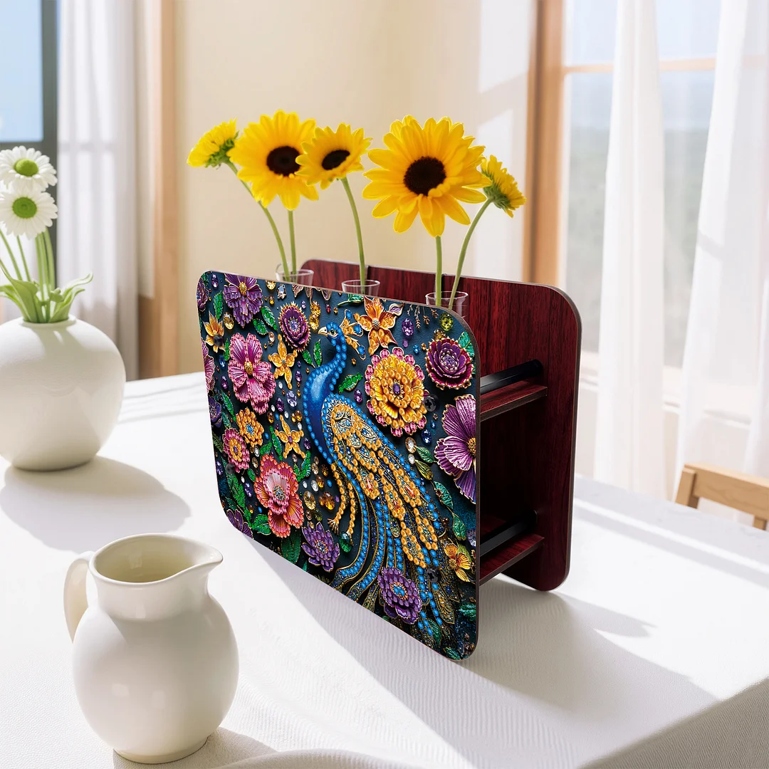 Gem Peacock DIY Diamond Painting Wooden Tube Vase for Adults Gift Home Decor