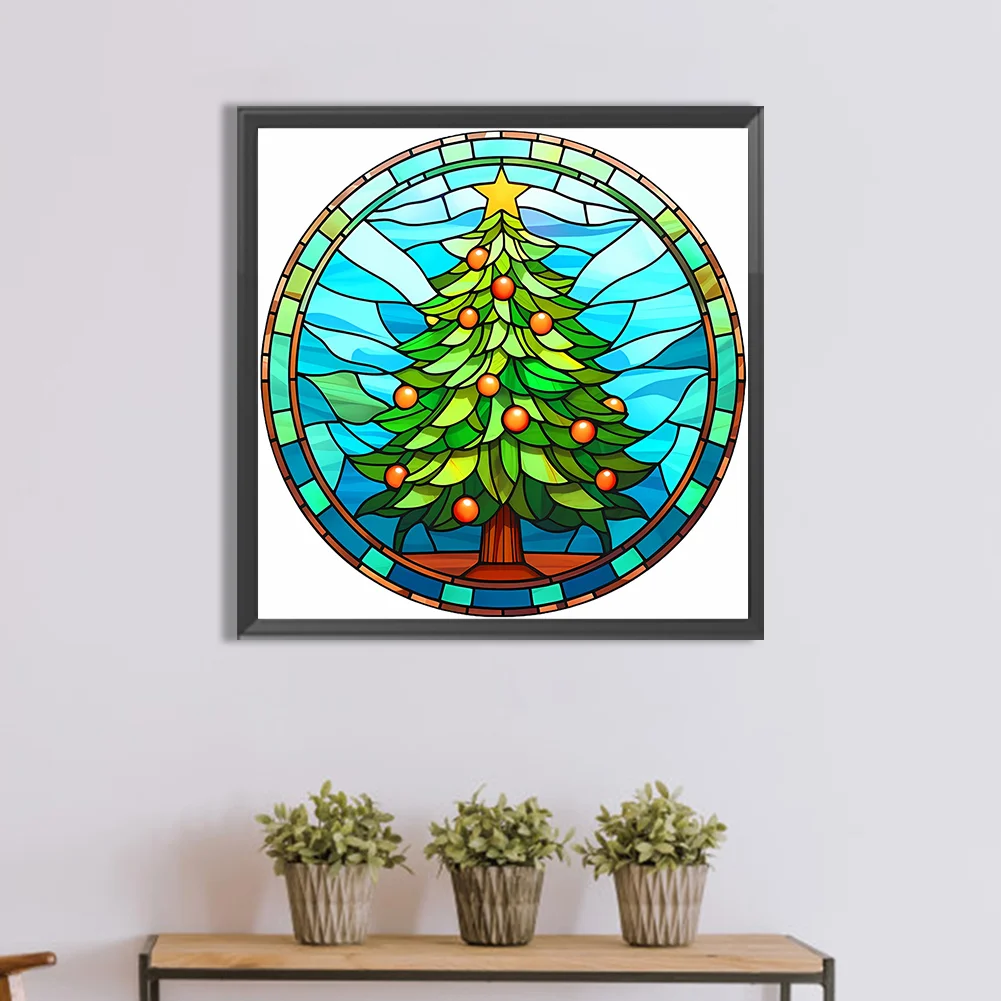 Diamond Painting - Full Round Drill - Stained Glass Xmas Tree(Canvas|30*30cm)