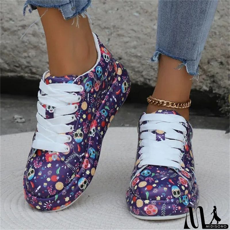 MidiSono - Lady Trendy Outdoor Casual Graffiti Lace-up Sneakers