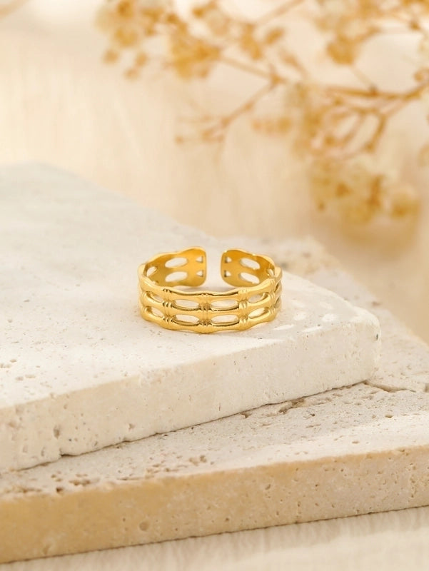 304 Stainless Steel 18K Gold Plated Classical Classic Style Plating Hollow Out Star Moon Heart Shape Open Rings