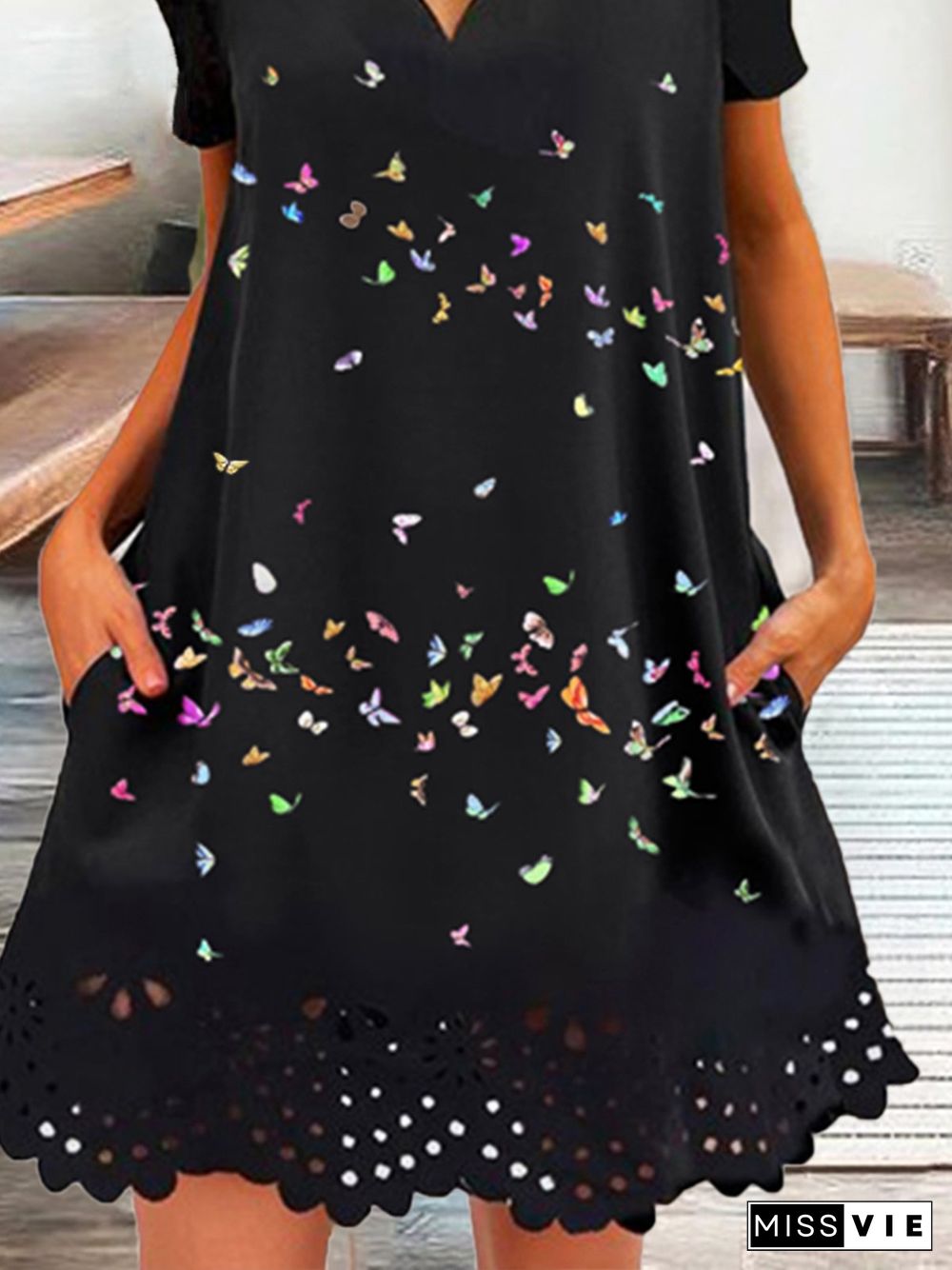 Womens Casual Autumn Butterfly Elasticity Daily Loose Hot List Skirt Regular Size Dress