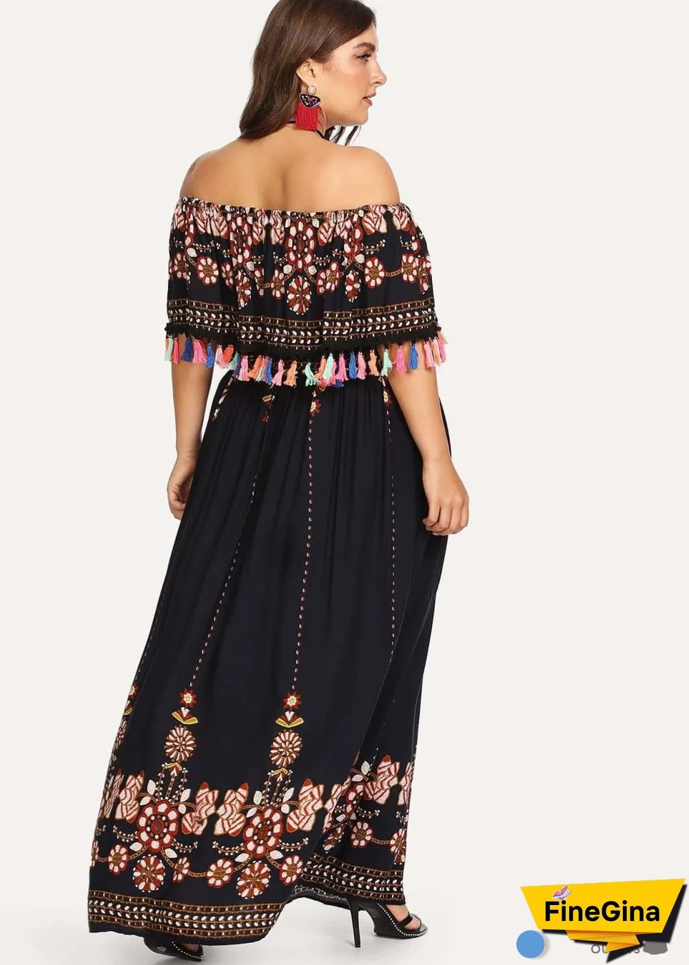 Boho Plus Size Erika Off Shoulder Maxi Dress For Women