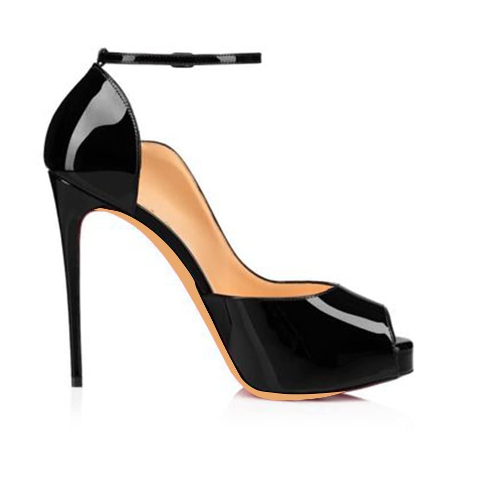 120mm Strap Platform Stilettos Pumps Patent Summer Sandals Apricot Bottom-MERUMOTE