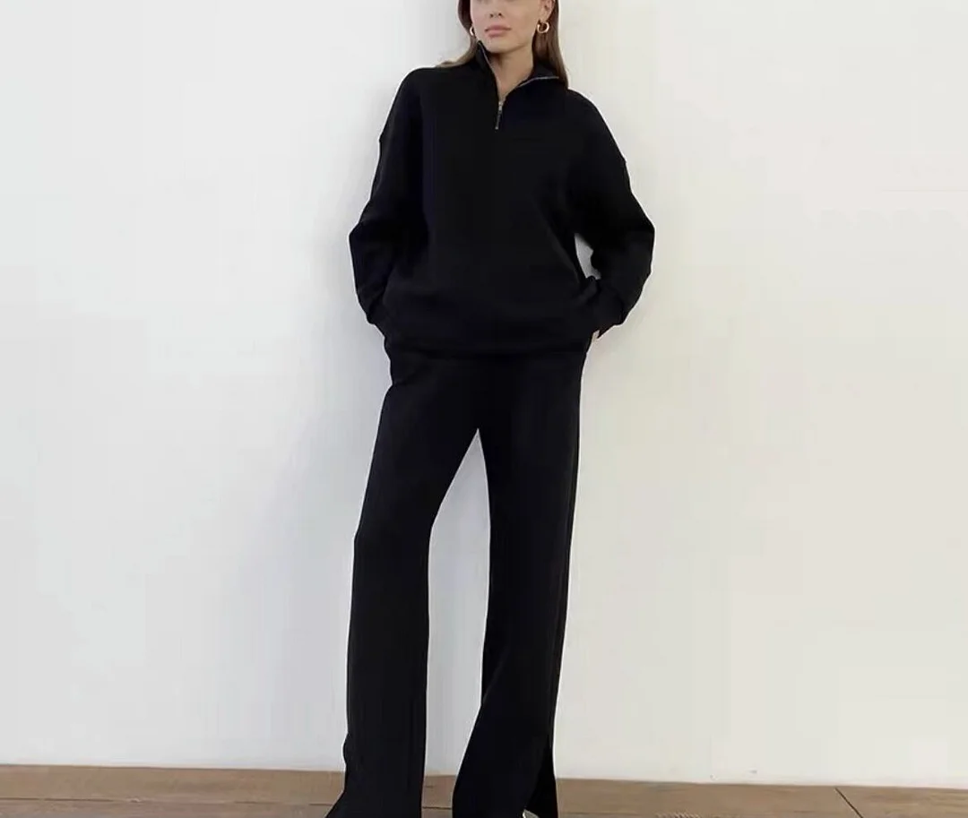 Athvotar Athvotar Selling Solid Cotton Jacket Set Zipper Plus Velvet Loose Top Sports Pants Women