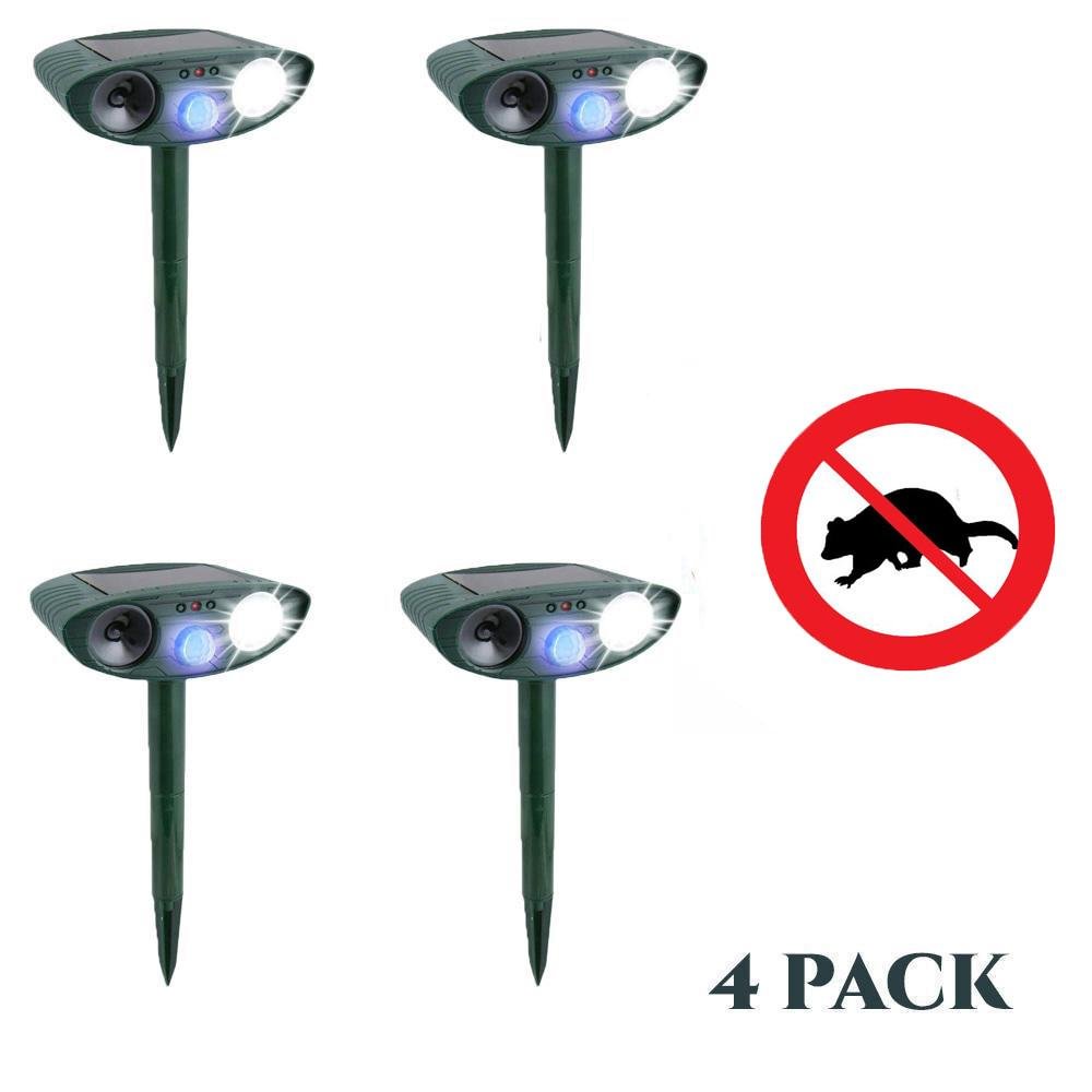 Possum Outdoor Ultrasonic Repeller - PACK OF 4 - Solar Powered Ultrasonic Animal & Pest Repellant - Get Rid of Possums in 48 Hours or It's FREE - vzzhome