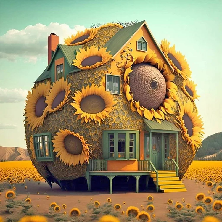 Sunflower House 40*40CM (Canvas) Full Round Drill Diamond Painting gbfke