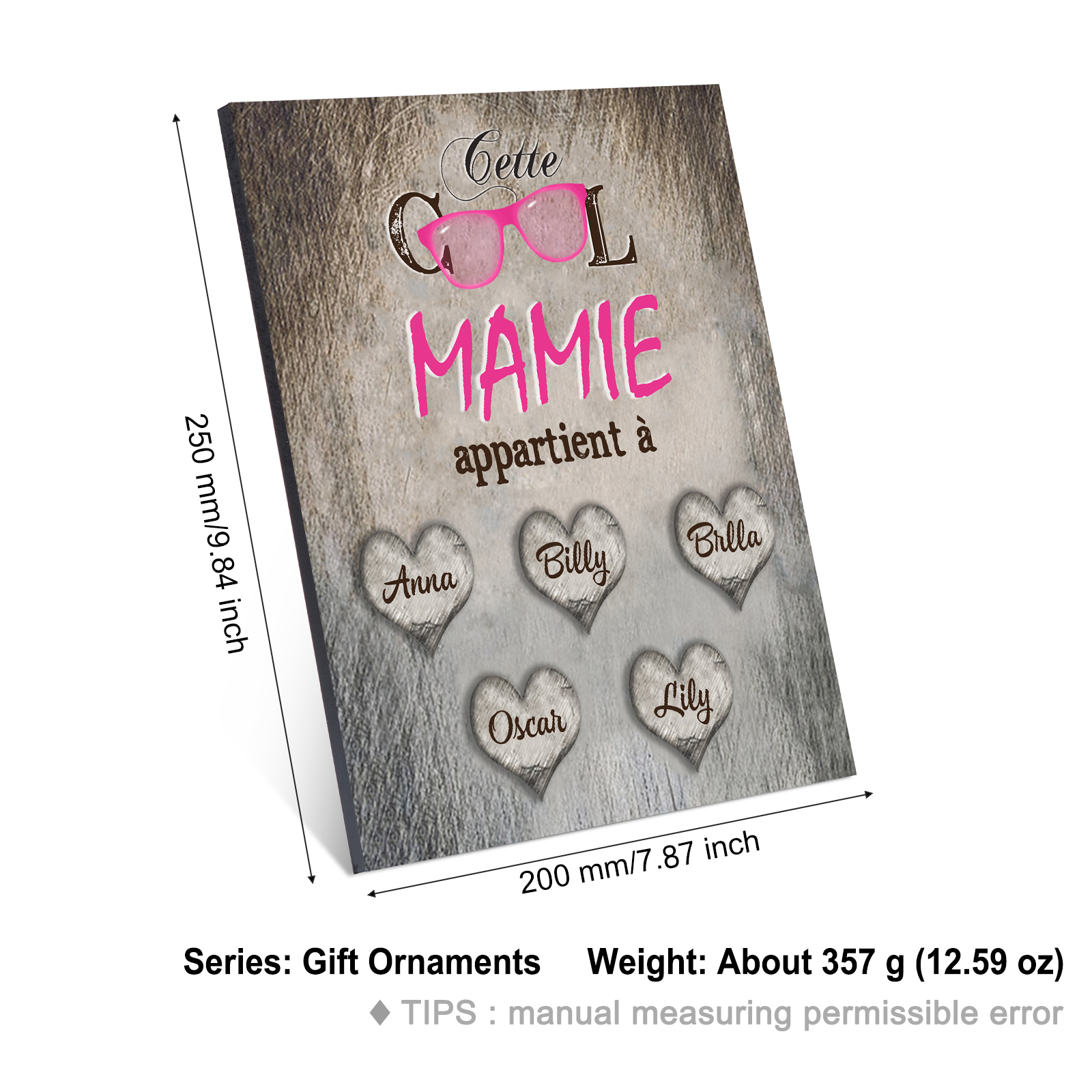 À ma Mamie - Cadre en Bois 5 Prénoms Personnalisés cadeau pour Mamie