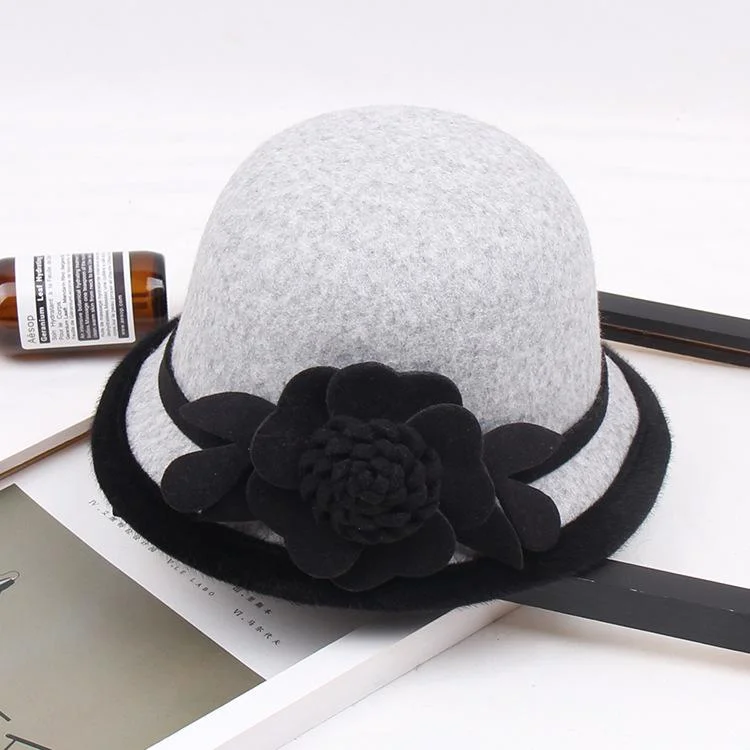 Women's Hats Three-dimensional Flower Woolen Dome Casual Fishman Bucket Hats