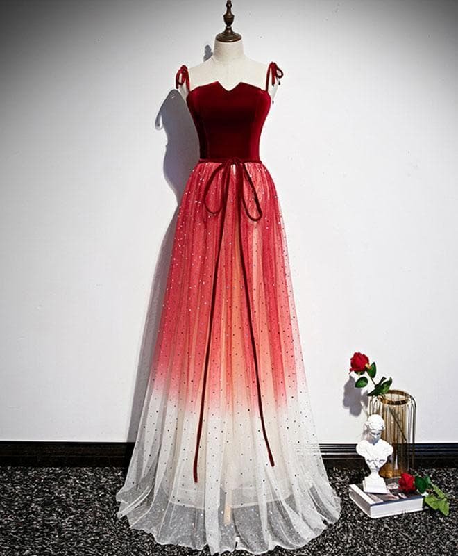Burgundy Sweetheart Tulle Long Prom Dress Tulle Formal Dress