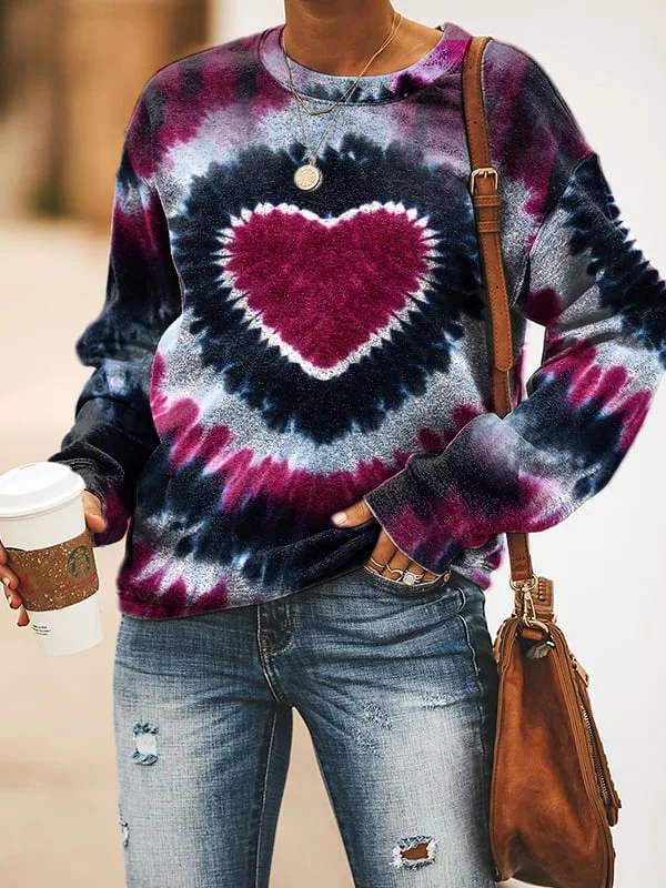 Women's Valentine's Day Heart Tie-Dye Printing Casual Sweatshirt