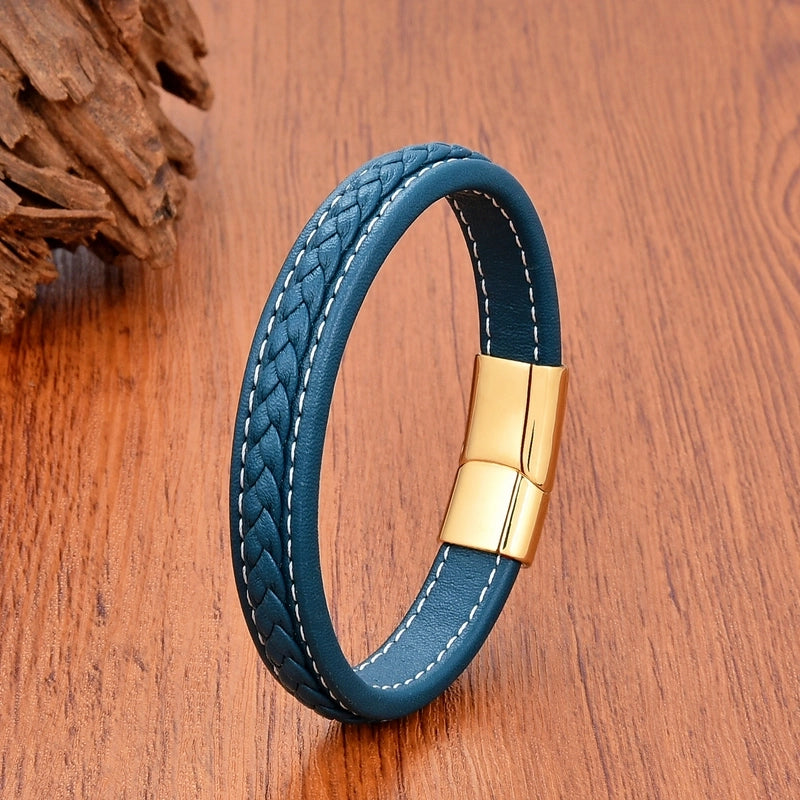 Minimalist Classic Style Commute Solid Color 316L Stainless Steel Leather Rope Unisex Bracelets