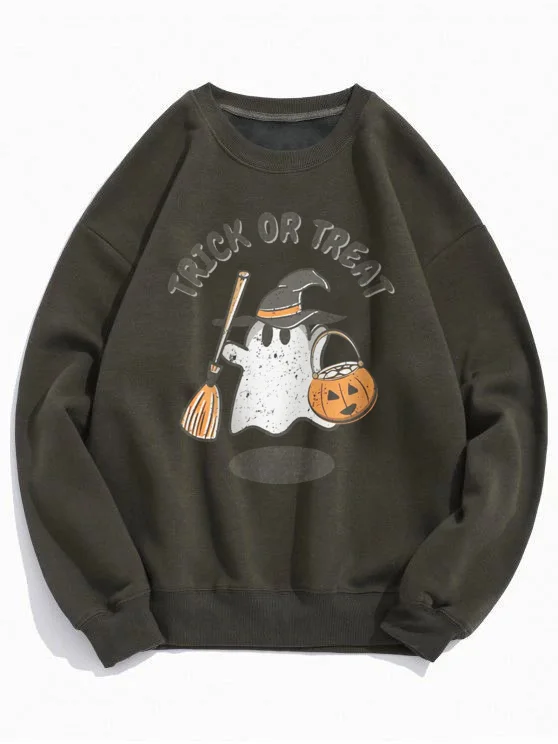 Men's Halloween Trick Or Treat Ghost Pumpkin Print Sweatshirt