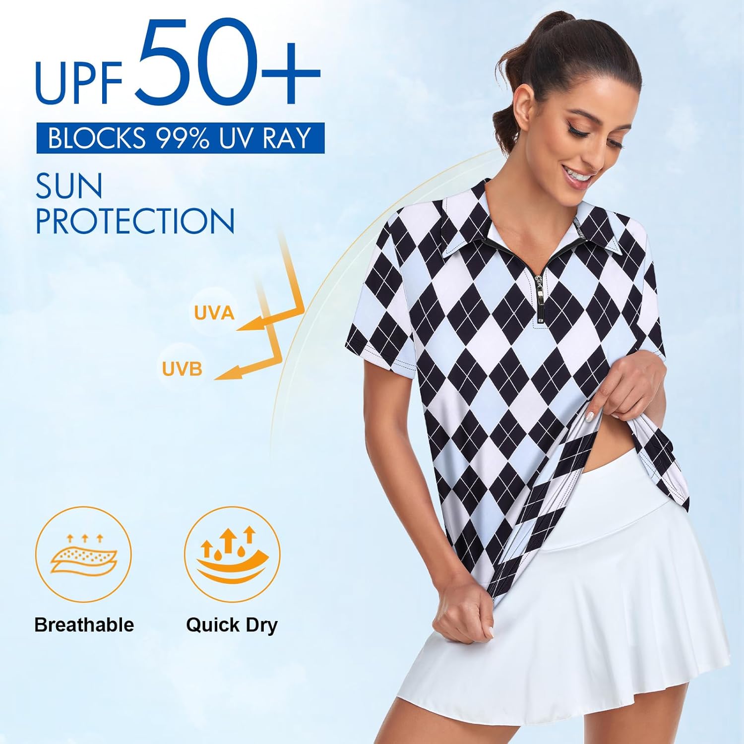 Women's Golf Polo Shirts Short Sleeve Quarter Zip Pullover Moisture Wicking Workout Tops