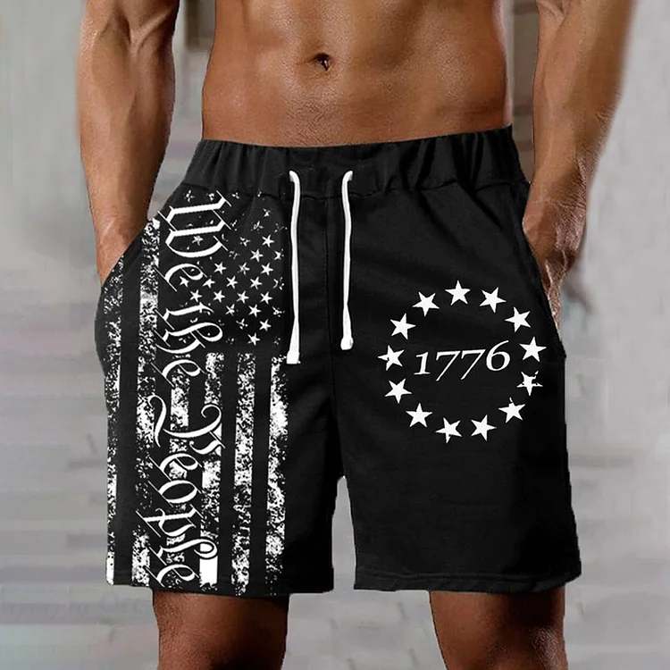 BrosWear Men's Independence Day 1776 Flag Shorts