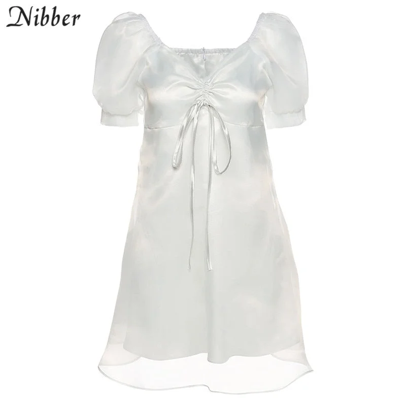 Nibber sweet Korean style pleated dress women summer new casual club party Elegant mesh mini dresses female casual street wear