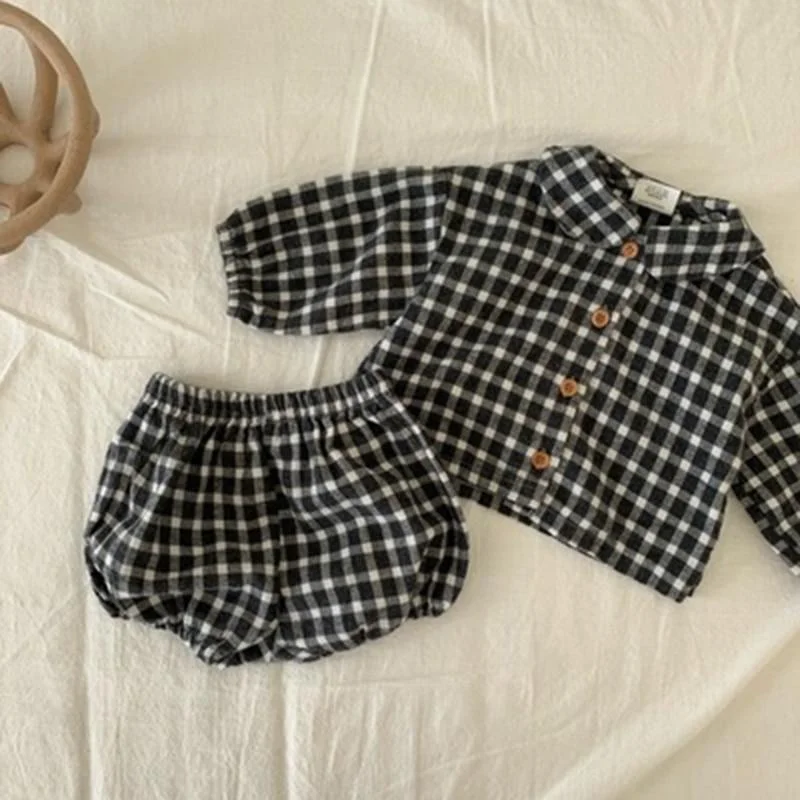 2021 Baby Clothing Plaid Full Sleeve Shirt and Bloomer 2pcs Boys Clothes Set Fashion Toddler Girls Set