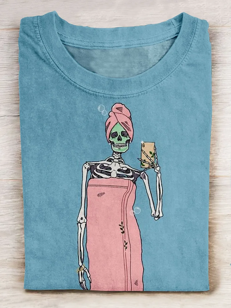 Cute Sketlon Selfie Art Print Causal T-shirt