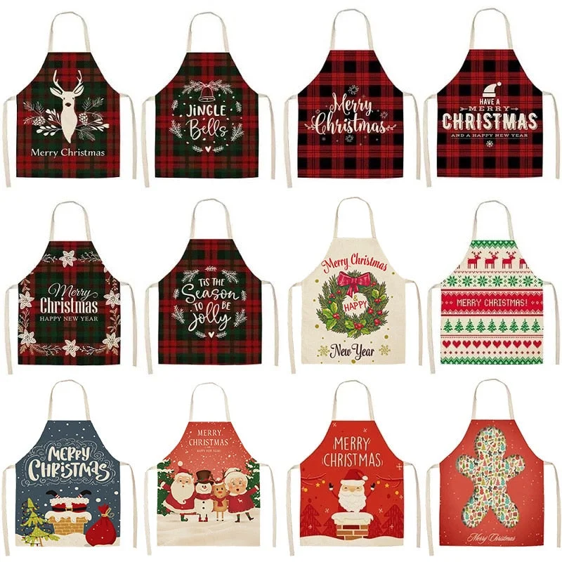 Linen Merry Christmas Apron Christmas Decorations for Home Kitchen Accessories Natal Navidad 2020 New Year Christmas Gifts