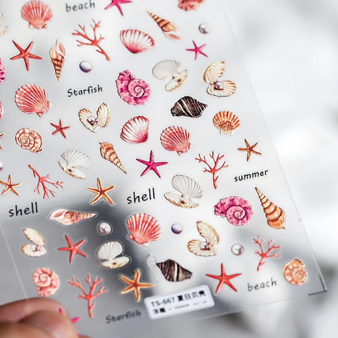 Beautizon Sea Story Series Wave High Quality 3D Engraved Nail Stickers Nail Art Decorations Nail Decals Design