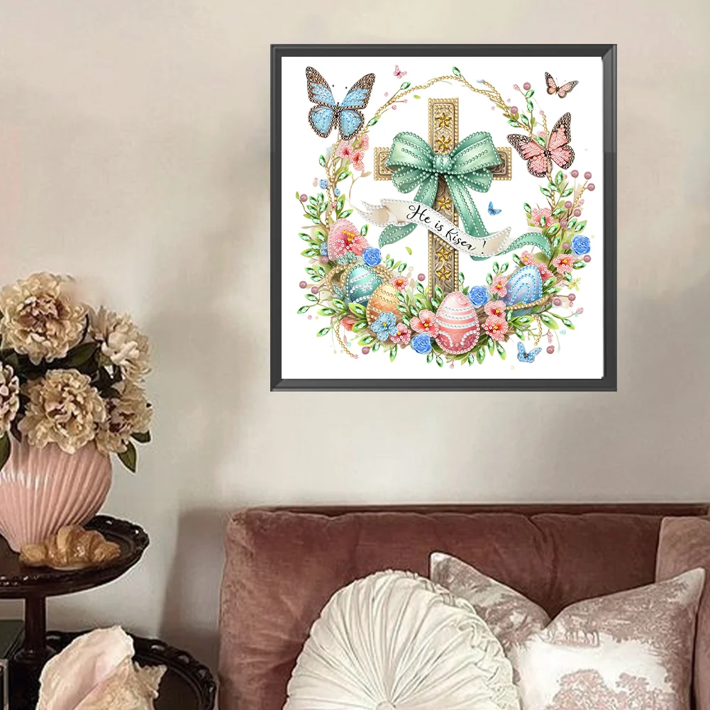 Diamond Painting - Partial Special Shaped Drill - Easter Cross(Canvas|30*30cm)