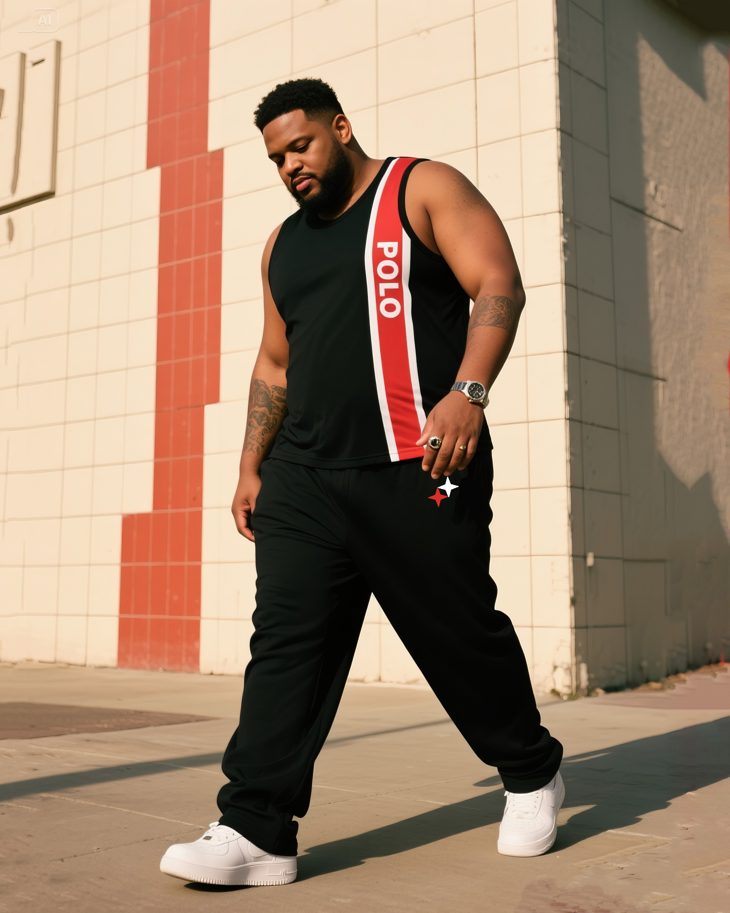 Men's Plus Size Daily Casual Black Spell Red Vest POLO Letter Trousers Suit