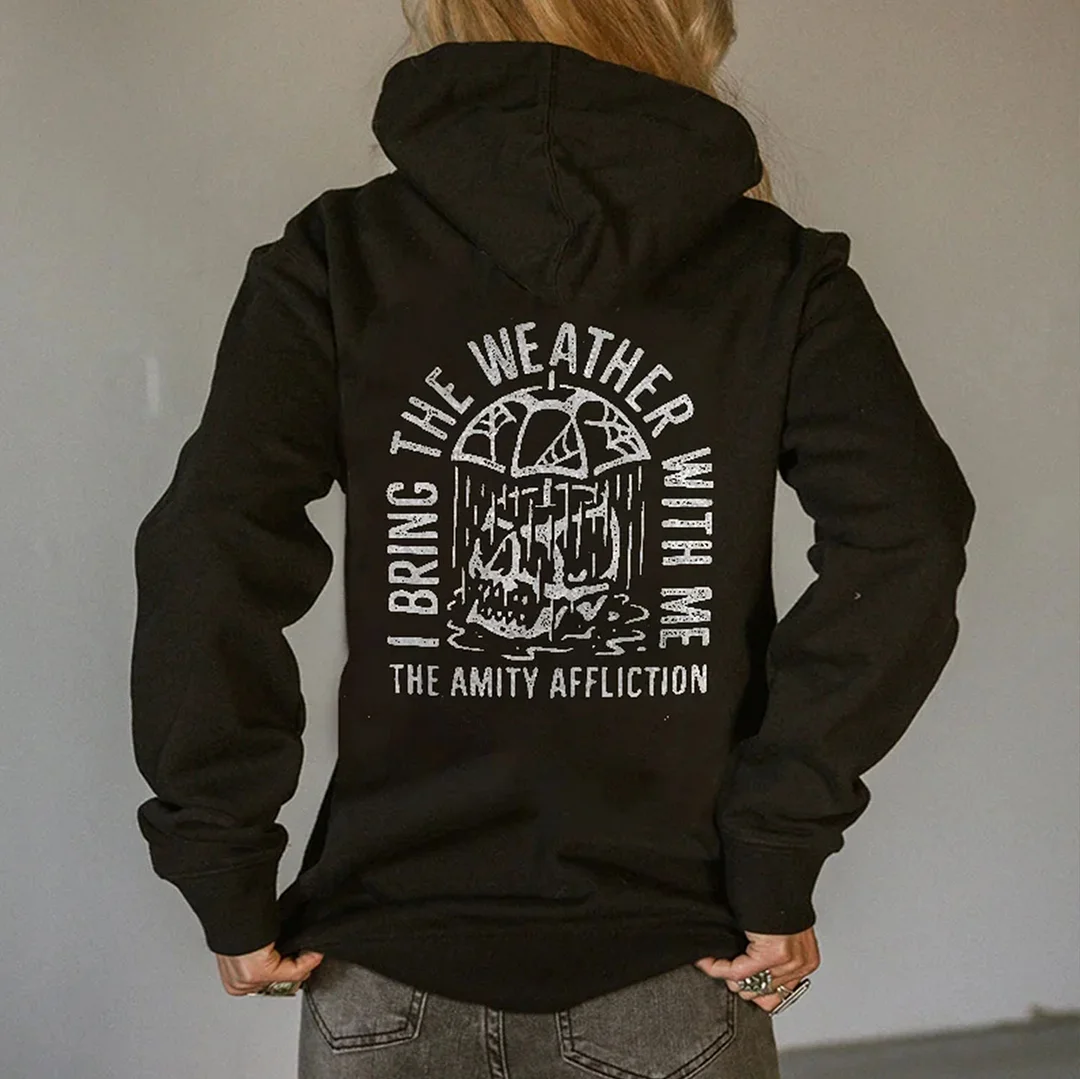 BRING THE WEATHER WITH ME Skull Graphic  Black Print Hoodie