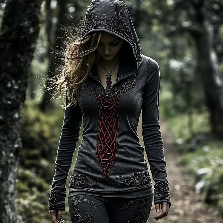 Women's Viking Jacquard Celtic Knot Art Hooded