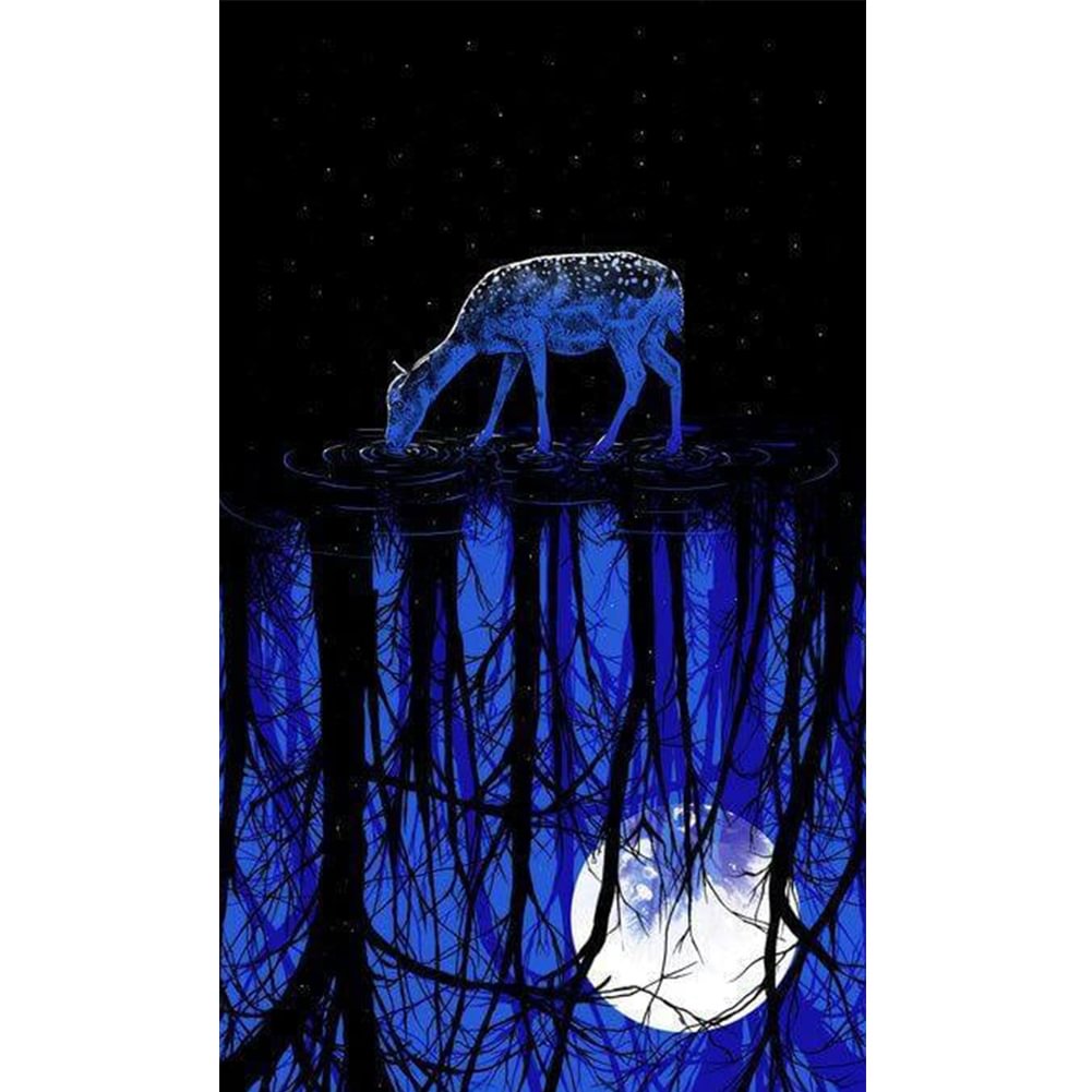 Deer Night Tree - Full Round - Diamond Painting