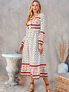 V-Neck Women Weaving Dress Daytime Boho Paneled Weaving Dress