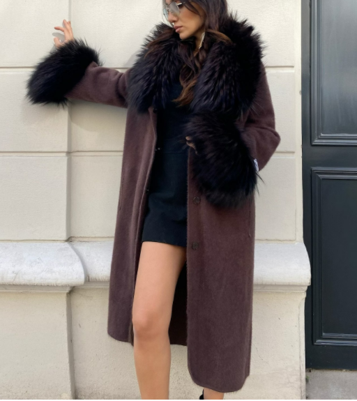 Women Argentina Fox fur and full Angora Knitt Cardigan Vest Asymmetric Melange Sweater Tunic Beige Oversize Angora Coat Long Cardigan 160