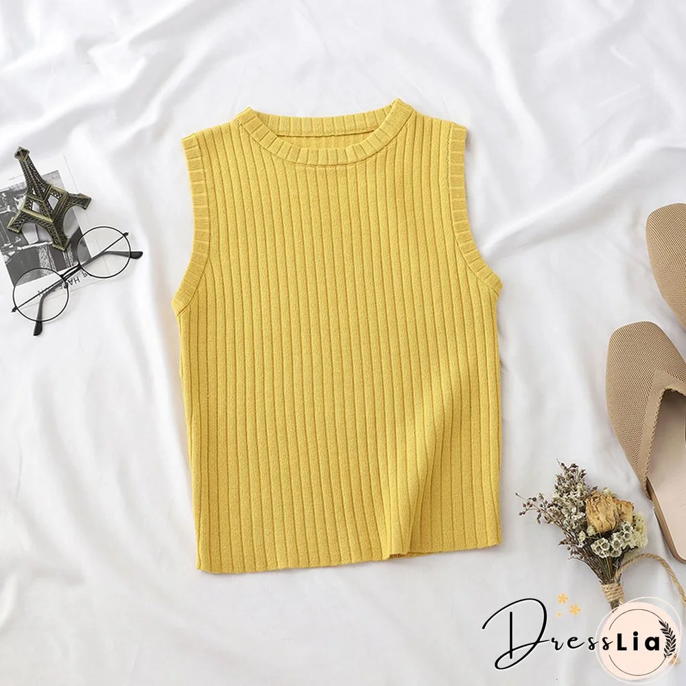 Heliar Plain Pink Knitted Tops Women Tank Tops Strapless Solid Vest For Women Vest Tops Summer Tank Tops