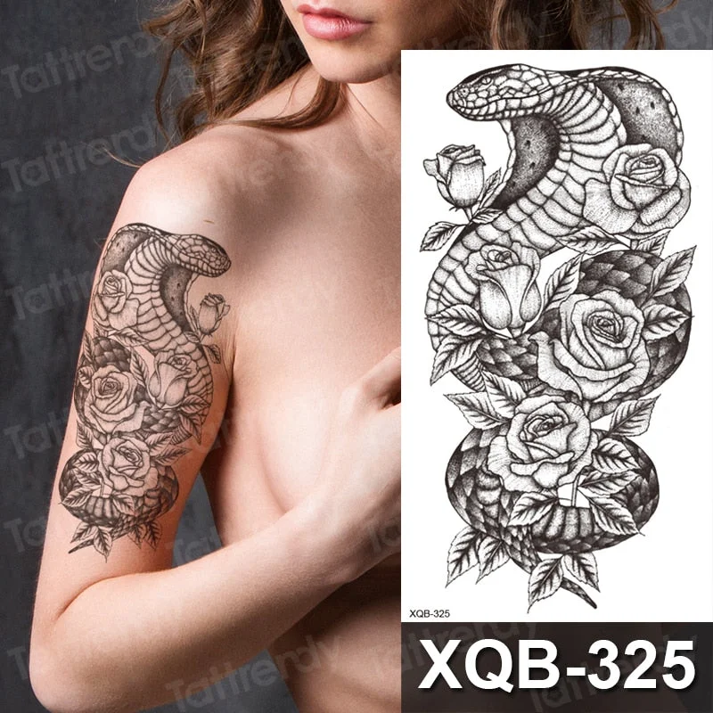 temporary tattoo flower snake dragon anime sexy body art stickers black lion skull tattoo sleeve for women men boys sexy decal