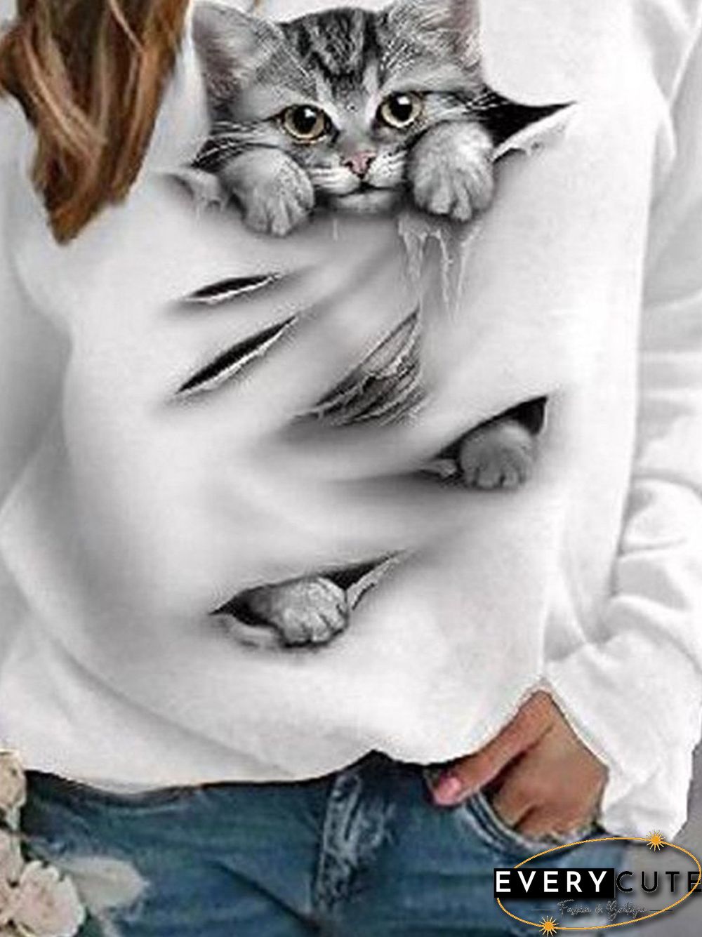 Casual Animal White Sweatshirts