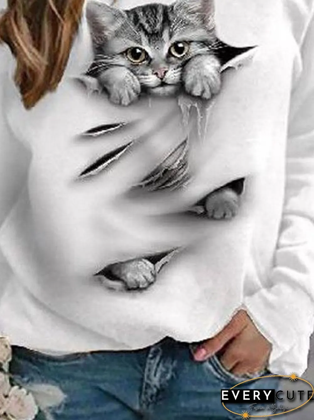 Casual Animal White Sweatshirts