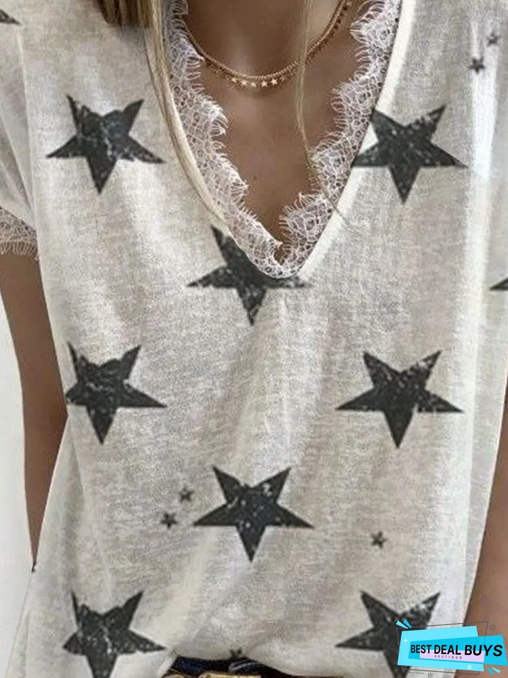 Star Loose V Neck T-Shirts