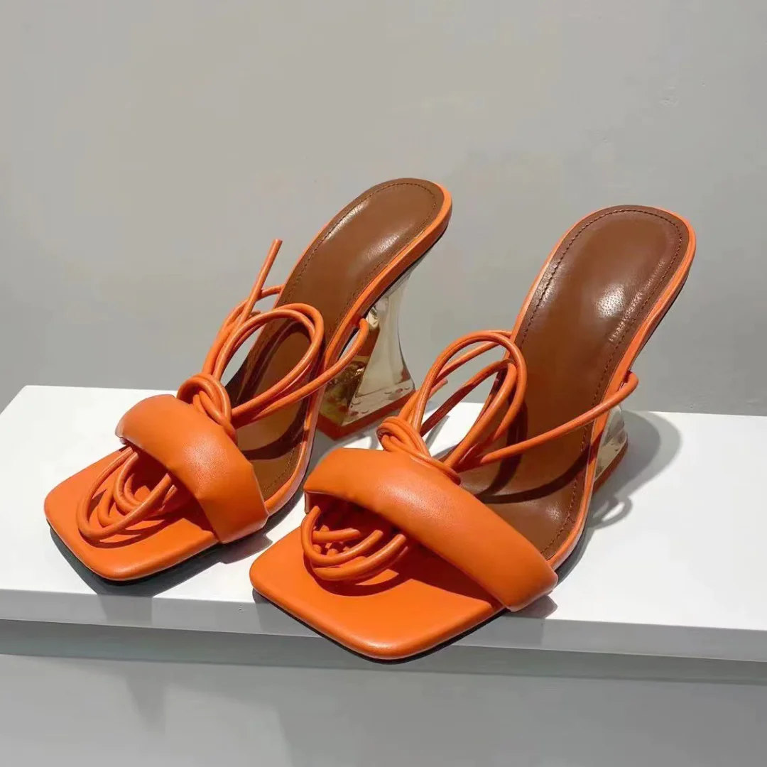 Qengg Big Size Women High Heels Sandals 2022 Trend Ladies Strange Style Cross-tied Sandals Shoes Party Slides Slippers Pumps For Women