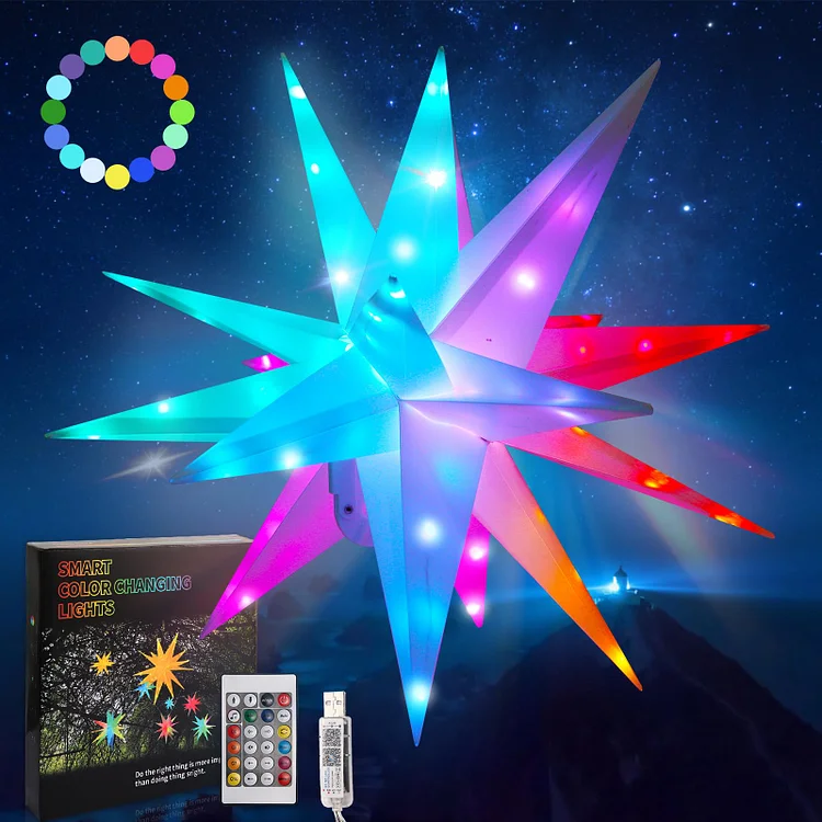 Christmas Star Tree Topper, 10 Inch Smart Lighted Treetop Christmas Tree Decorations, Bluetooth App Control Music Sync Color Changing LED Christmas Light with Remote, Indoor and Outdoor