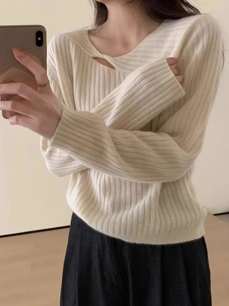 Hollow Out Pullover Raccoon Fur Sweater For Women In Spring And Autumn, Designed With Wool Lining And Short Knit Sweater