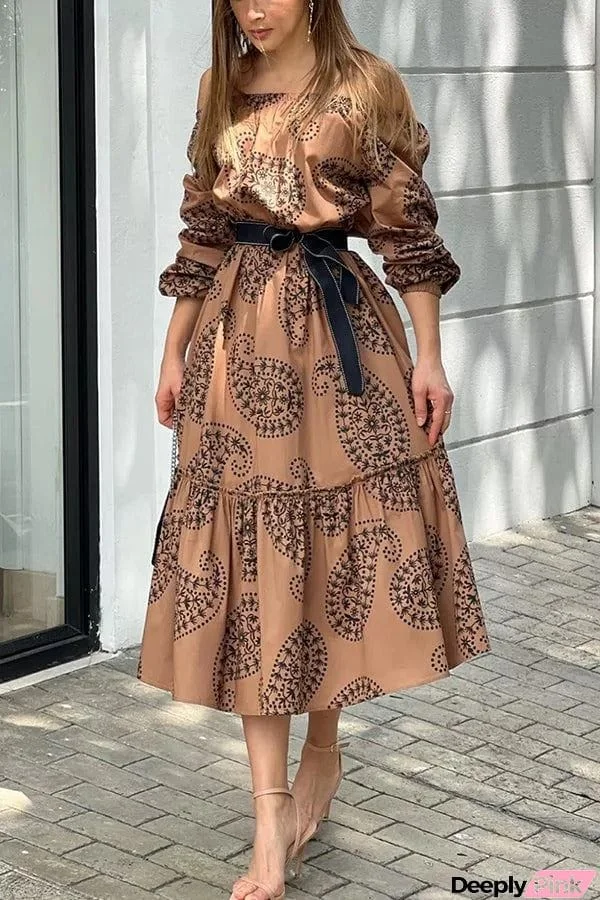 Dynamic Love Printed Off The Shoulder Midi Dress