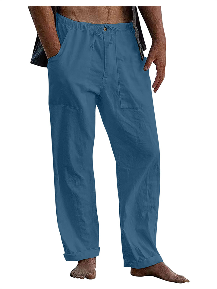 Men's Linen Pants Yoga Beach Loose Casual Summer Waist Drawstring Loose Pants-JRSEE
