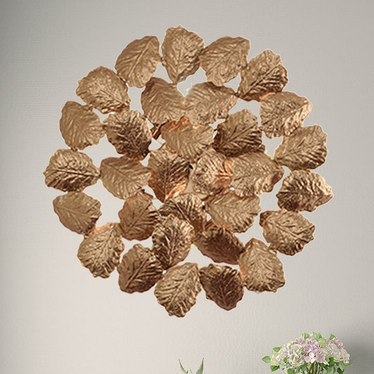 Aluminum Dark Coffee/Gold Wall Mount Light Round 4 Lights Contemporary Style Wall Lamp with Leaf Design