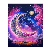 Pink Tree Crescent Moon - Pearls Painting
