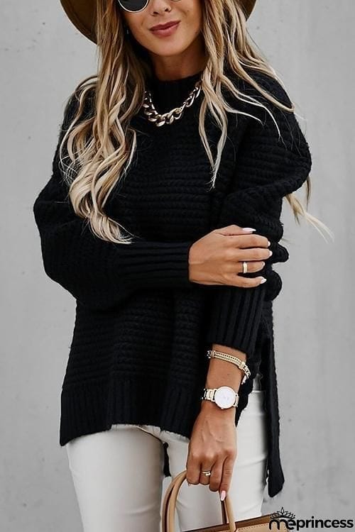 High Neck Side Slit Sweater