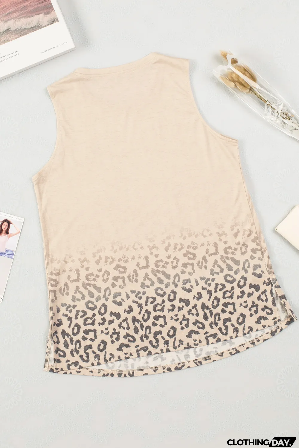 Blank Apparel - Apricot Gradient Leopard Print Tank Top
