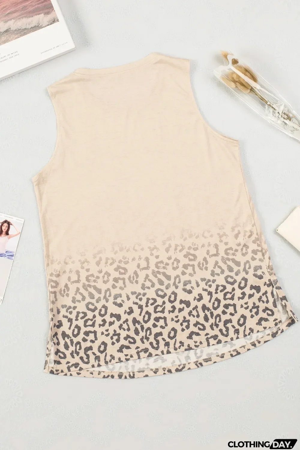Blank Apparel - Apricot Gradient Leopard Print Tank Top